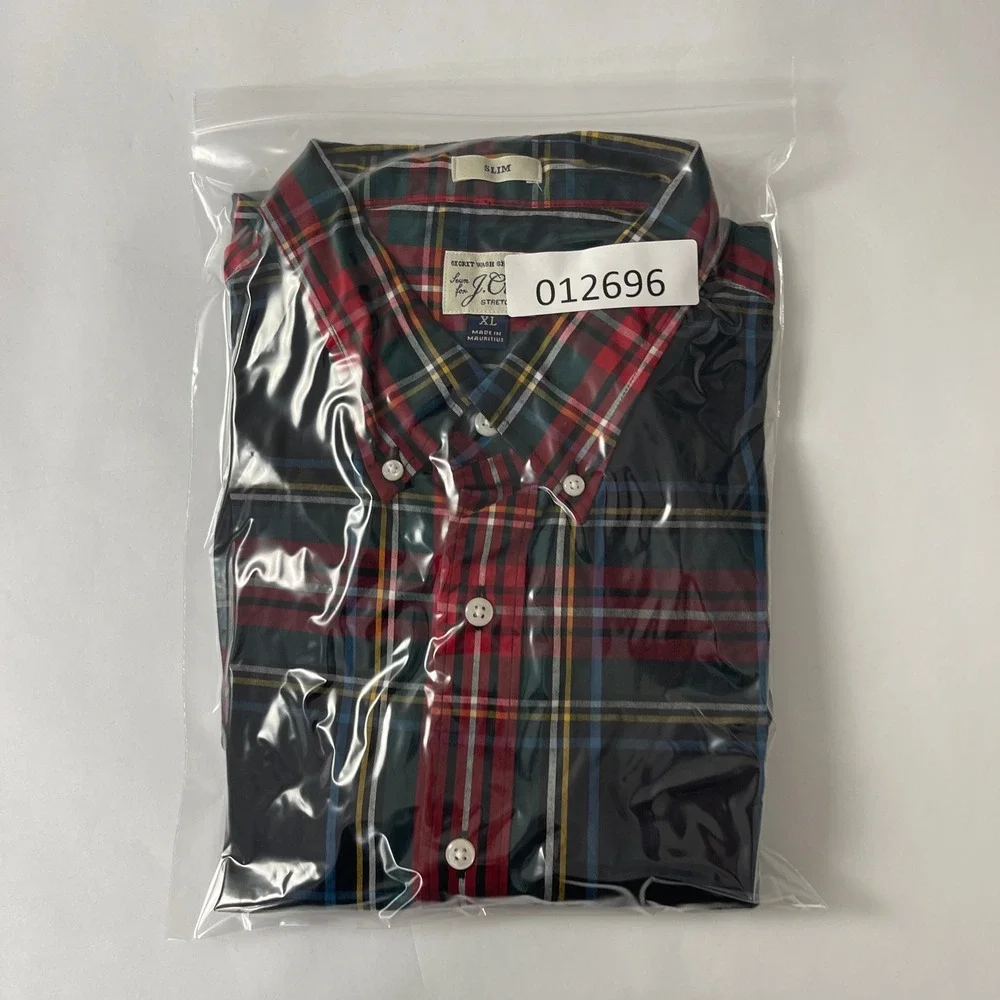 J Crew Shirt Mens XL Blue Red Slim OCBD Pinpoint Oxford Tartan Preppy Luxury